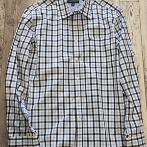 (L) Men's Tommy Hilfiger Button Down Shirt Checker Black Blue White Cotton Large